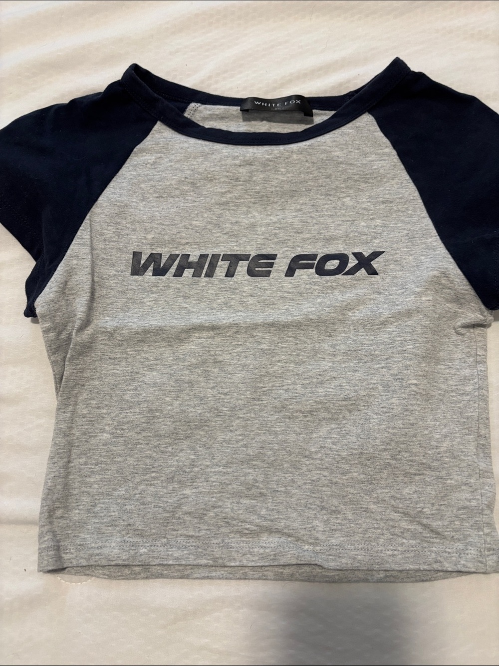 White Fox Grey & Navy Raglan Short Sleeve Tee, like new